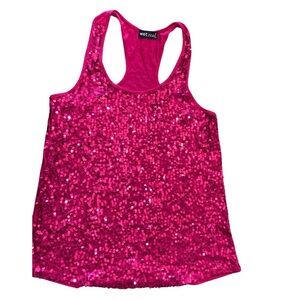 Wet Seal Hot Pink Sequin Racerback Tank Top Party Tank Top Women’s 90’s Vintage